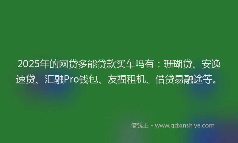 2025年的网贷多能贷款买车吗有:珊瑚贷、安逸速贷、汇融Pro钱包、友福租机、借贷易融途等。
