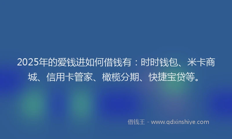 2025年的爱钱进如何借钱有：时时钱包、米卡商城、信用卡管家、橄榄分期、快捷宝贷等。