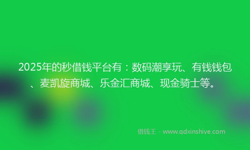 2025年的秒借钱平台有:数码潮享玩、有钱钱包、麦凯旋商城、乐金汇商城、现金骑士等。