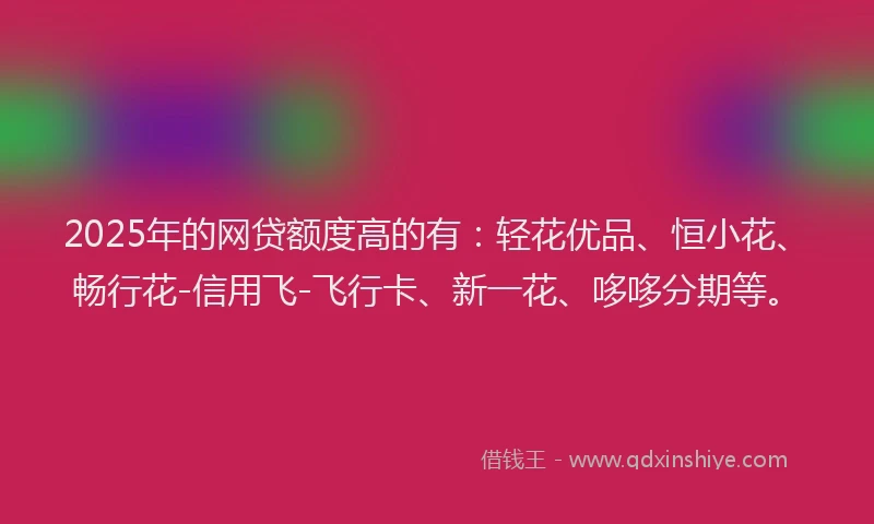 2025年的网贷额度高的有：轻花优品、恒小花、畅行花-信用飞-飞行卡、新一花、哆哆分期等。