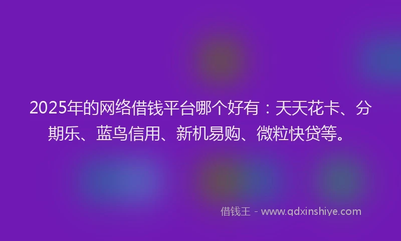 2025年的网络借钱平台哪个好有：天天花卡、分期乐、蓝鸟信用、新机易购、微粒快贷等。