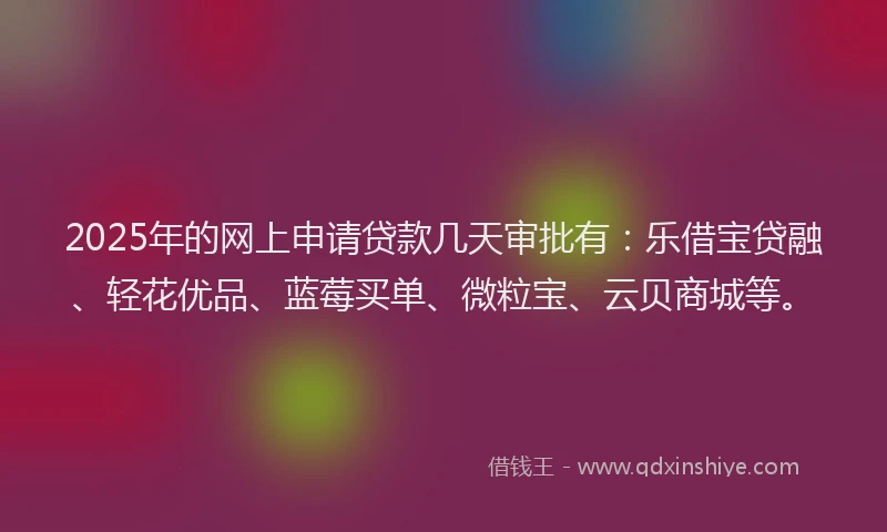 2025年的网上申请贷款几天审批有:乐借宝贷融、轻花优品、蓝莓买单、微粒宝、云贝商城等。