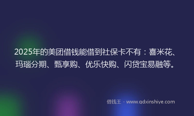 2025年的美团借钱能借到社保卡不有：喜米花、玛瑙分期、甄享购、优乐快购、闪贷宝易融等。