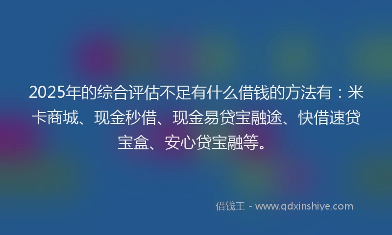 2025年的综合评估不足有什么借钱的方法有：米卡商城、现金秒借、现金易贷宝融途、快借速贷宝盒、安心贷宝融等。