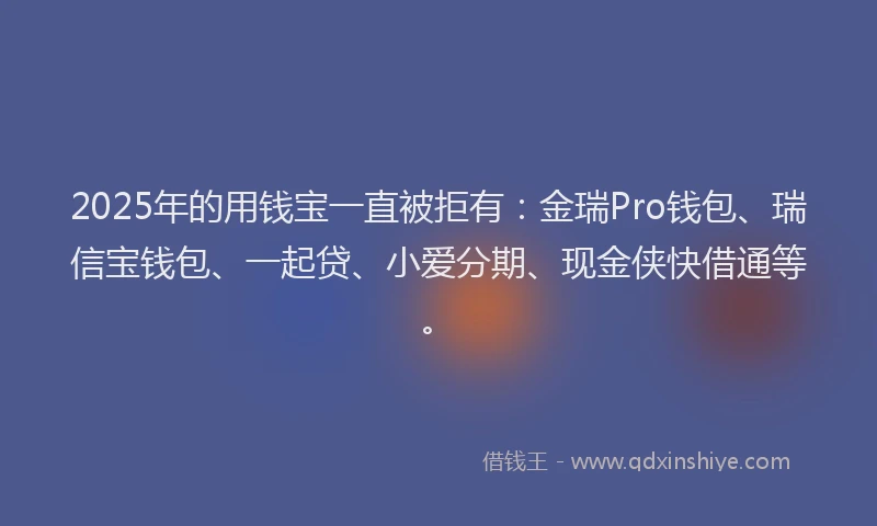 2025年的用钱宝一直被拒有：金瑞Pro钱包、瑞信宝钱包、一起贷、小爱分期、现金侠快借通等。