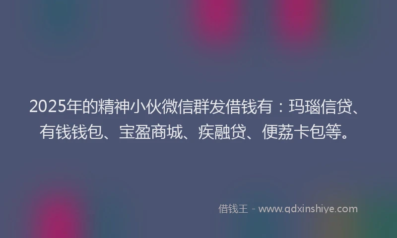 2025年的精神小伙微信群发借钱有：玛瑙信贷、有钱钱包、宝盈商城、疾融贷、便荔卡包等。
