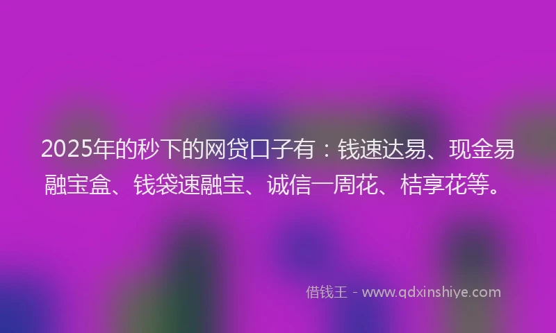 2025年的秒下的网贷口子有：钱速达易、现金易融宝盒、钱袋速融宝、诚信一周花、桔享花等。