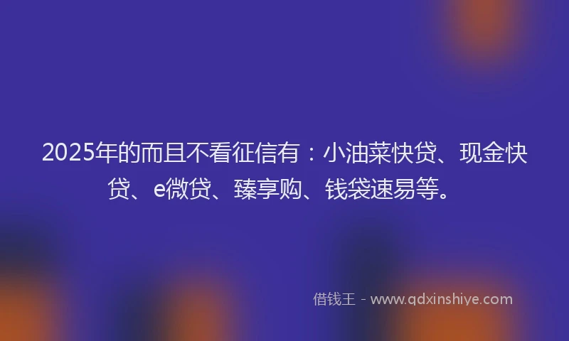 2025年的而且不看征信有：小油菜快贷、现金快贷、e微贷、臻享购、钱袋速易等。