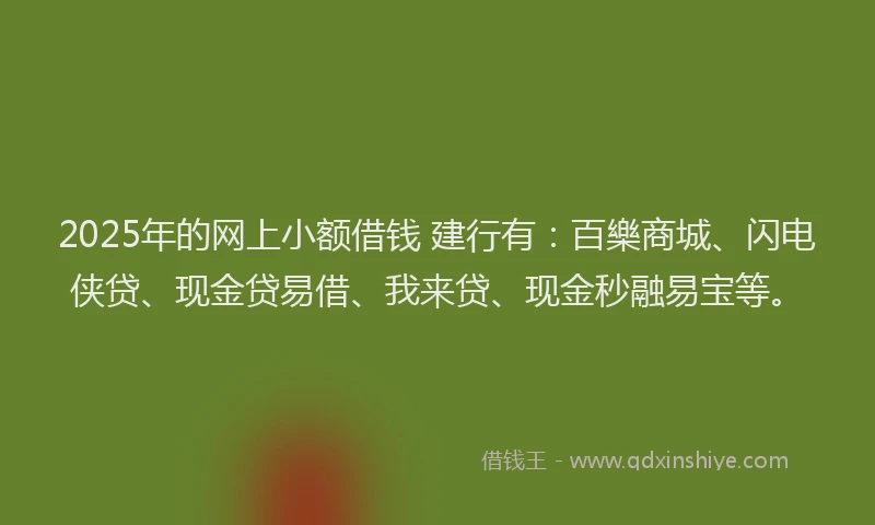 2025年的网上小额借钱 建行有：百樂商城、闪电侠贷、现金贷易借、我来贷、现金秒融易宝等。