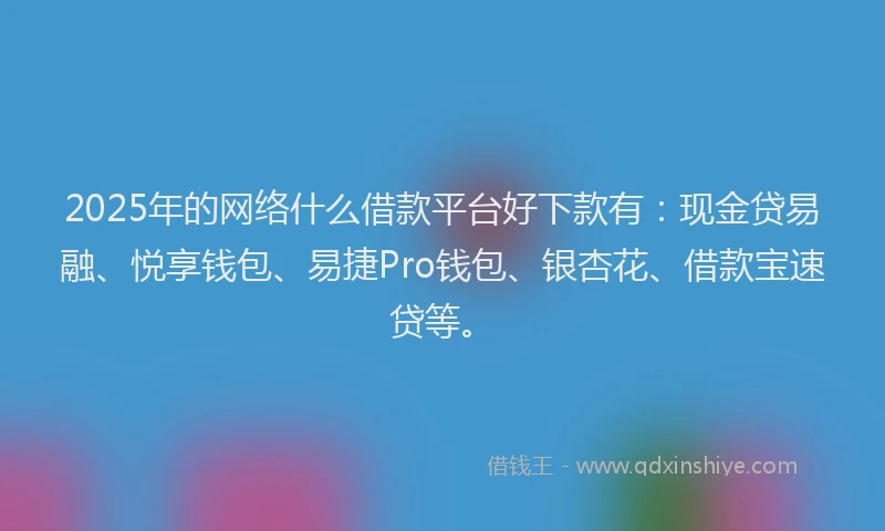 2025年的网络什么借款平台好下款有：现金贷易融、悦享钱包、易捷Pro钱包、银杏花、借款宝速贷等。