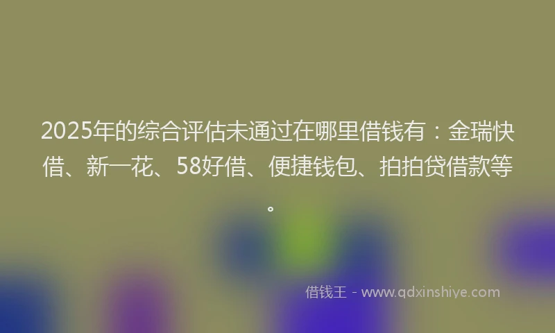 2025年的综合评估未通过在哪里借钱有：金瑞快借、新一花、58好借、便捷钱包、拍拍贷借款等。