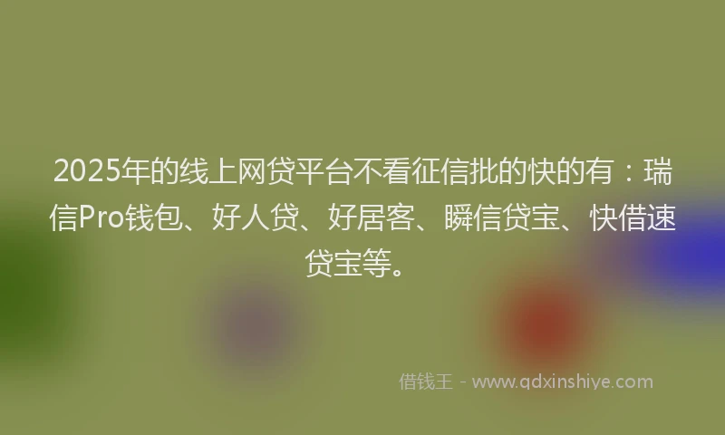2025年的线上网贷平台不看征信批的快的有：瑞信Pro钱包、好人贷、好居客、瞬信贷宝、快借速贷宝等。