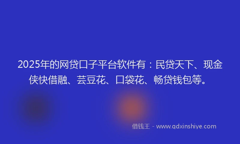 2025年的网贷口子平台软件有：民贷天下、现金侠快借融、芸豆花、口袋花、畅贷钱包等。