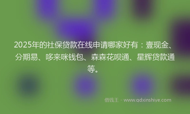 2025年的社保贷款在线申请哪家好有：壹现金、分期易、哆来咪钱包、森森花呗通、星辉贷款通等。