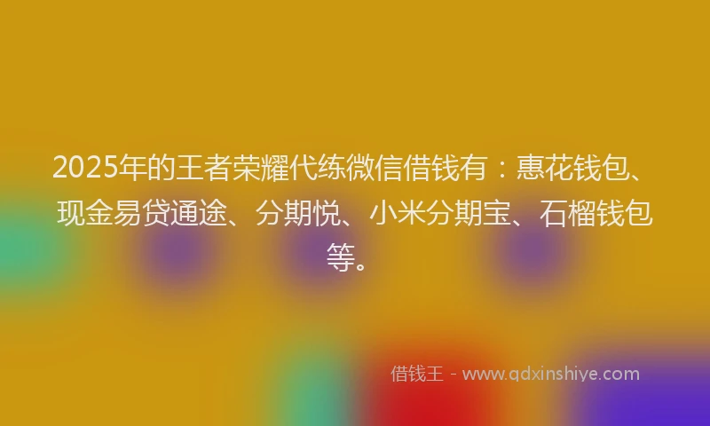 2025年的王者荣耀代练微信借钱有：惠花钱包、现金易贷通途、分期悦、小米分期宝、石榴钱包等。
