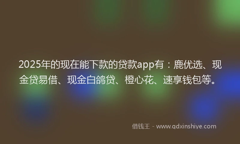 2025年的现在能下款的贷款app有：鹿优选、现金贷易借、现金白鸽贷、橙心花、速享钱包等。