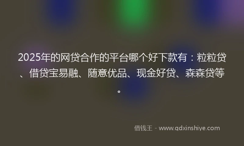 2025年的网贷合作的平台哪个好下款有:粒粒贷、借贷宝易融、随意优品、现金好贷、森森贷等。