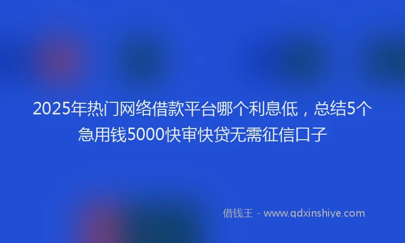 2025年热门网络借款平台哪个利息低，总结5个急用钱5000快审快贷无需征信口子