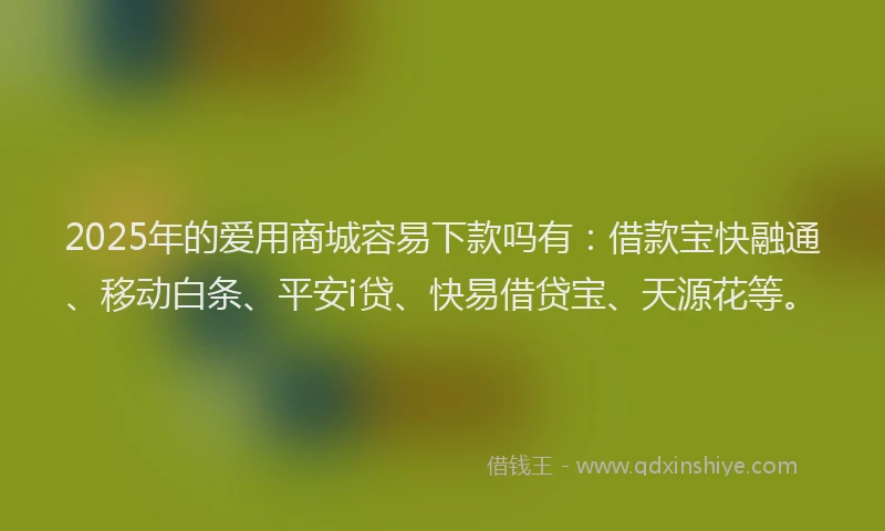 2025年的爱用商城容易下款吗有：借款宝快融通、移动白条、平安i贷、快易借贷宝、天源花等。