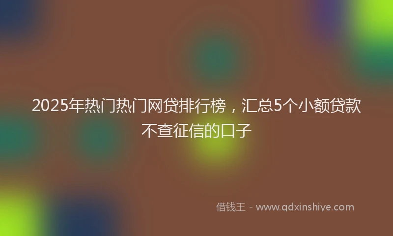 2025年热门热门网贷排行榜，汇总5个小额贷款不查征信的口子