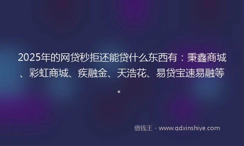 2025年的网贷秒拒还能贷什么东西有：秉鑫商城、彩虹商城、疾融金、天浩花、易贷宝速易融等。