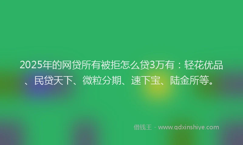 2025年的网贷所有被拒怎么贷3万有:轻花优品、民贷天下、微粒分期、速下宝、陆金所等。