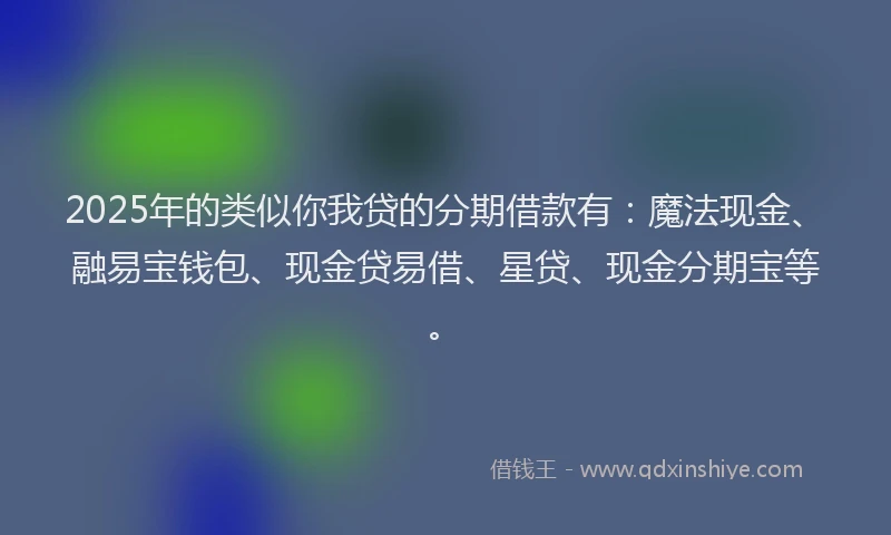 2025年的类似你我贷的分期借款有：魔法现金、融易宝钱包、现金贷易借、星贷、现金分期宝等。