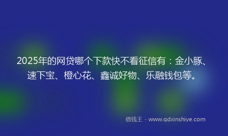 2025年的网贷哪个下款快不看征信有：金小豚、速下宝、橙心花、鑫诚好物、乐融钱包等。