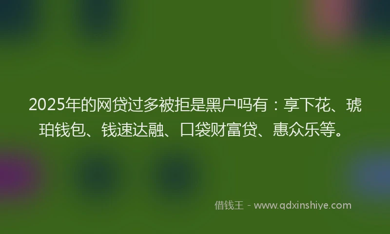 2025年的网贷过多被拒是黑户吗有：享下花、琥珀钱包、钱速达融、口袋财富贷、惠众乐等。