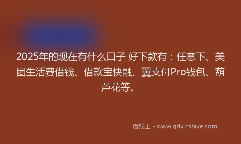 2025年的现在有什么口子 好下款有：任意下、美团生活费借钱、借款宝快融、翼支付Pro钱包、葫芦花等。