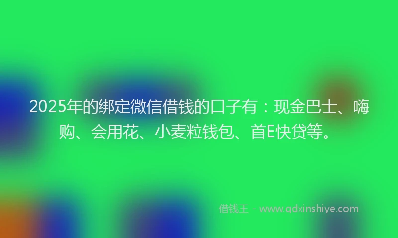 2025年的绑定微信借钱的口子有:现金巴士、嗨购、会用花、小麦粒钱包、首E快贷等。