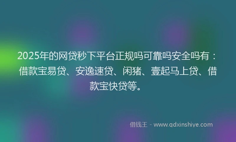 2025年的网贷秒下平台正规吗可靠吗安全吗有：借款宝易贷、安逸速贷、闲猪、壹起马上贷、借款宝快贷等。