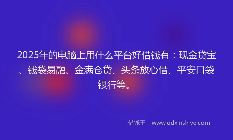 2025年的电脑上用什么平台好借钱有：现金贷宝、钱袋易融、金满仓贷、头条放心借、平安口袋银行等。