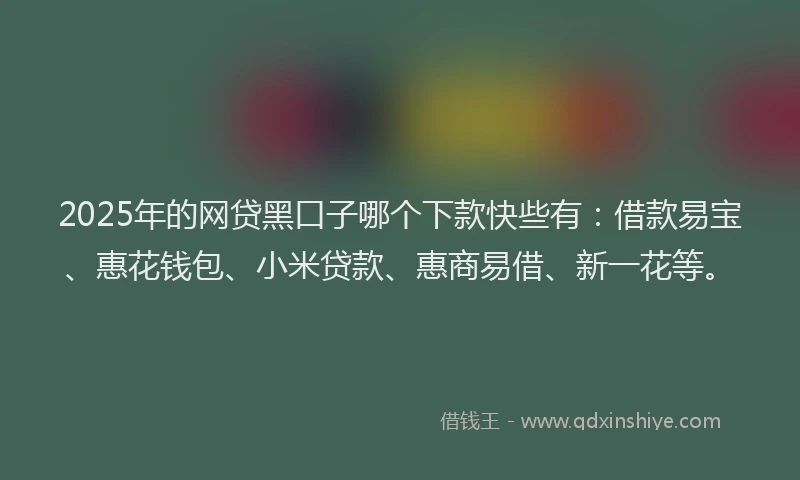 2025年的网贷黑口子哪个下款快些有:借款易宝、惠花钱包、小米贷款、惠商易借、新一花等。