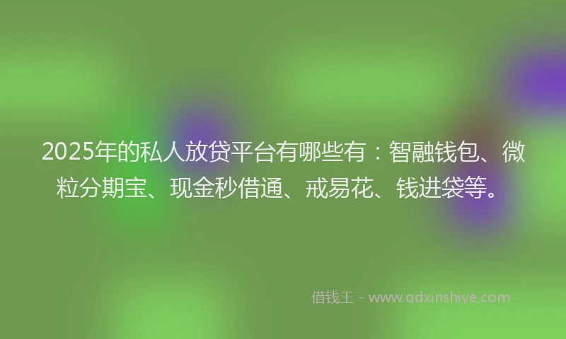 2025年的私人放贷平台有哪些有:智融钱包、微粒分期宝、现金秒借通、戒易花、钱进袋等。