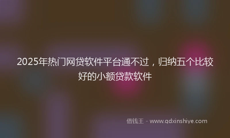2025年热门网贷软件平台通不过,归纳五个比较好的小额贷款软件
