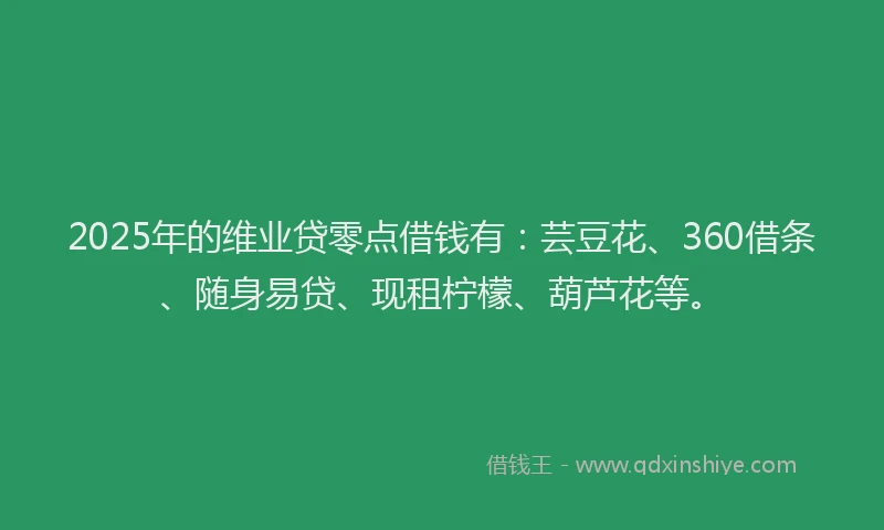 2025年的维业贷零点借钱有：芸豆花、360借条、随身易贷、现租柠檬、葫芦花等。