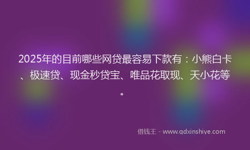 2025年的目前哪些网贷最容易下款有：小熊白卡、极速贷、现金秒贷宝、唯品花取现、天小花等。