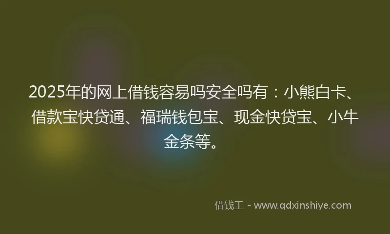 2025年的网上借钱容易吗安全吗有：小熊白卡、借款宝快贷通、福瑞钱包宝、现金快贷宝、小牛金条等。
