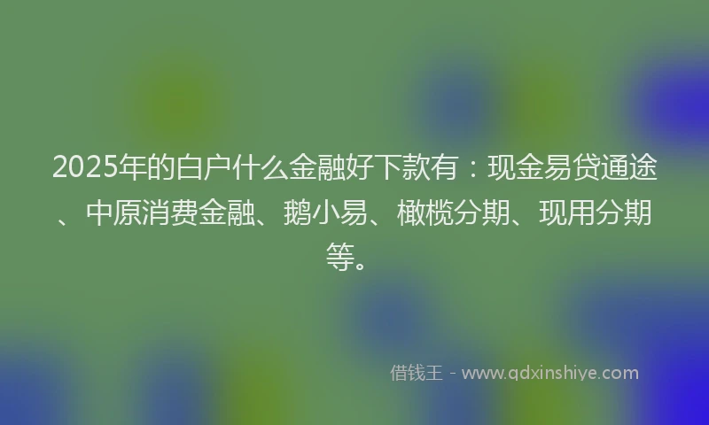 2025年的白户什么金融好下款有：现金易贷通途、中原消费金融、鹅小易、橄榄分期、现用分期等。