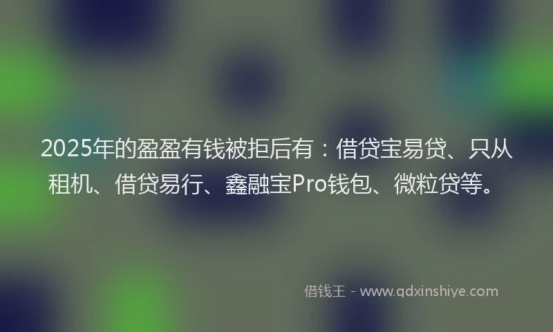 2025年的盈盈有钱被拒后有：借贷宝易贷、只从租机、借贷易行、鑫融宝Pro钱包、微粒贷等。