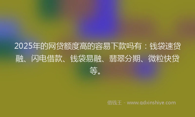 2025年的网贷额度高的容易下款吗有:钱袋速贷融、闪电借款、钱袋易融、翡翠分期、微粒快贷等。