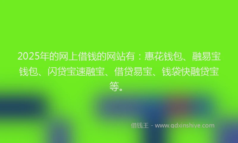 2025年的网上借钱的网站有：惠花钱包、融易宝钱包、闪贷宝速融宝、借贷易宝、钱袋快融贷宝等。