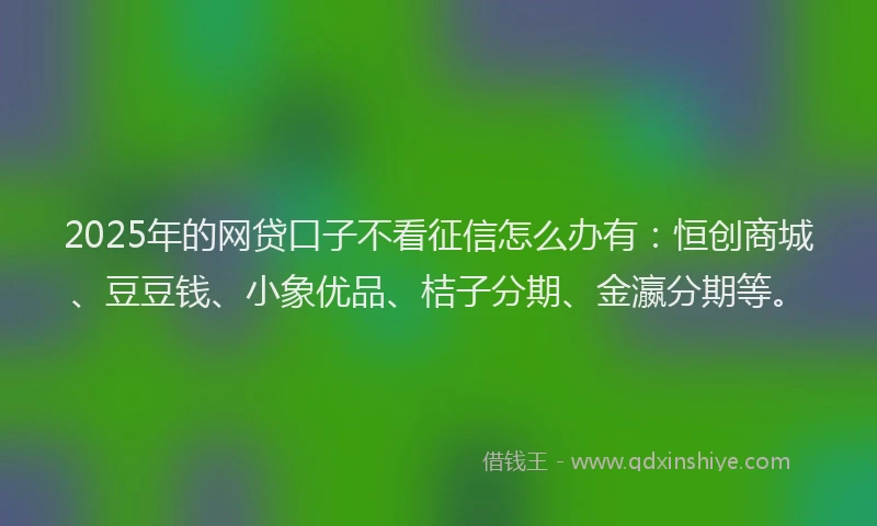 2025年的网贷口子不看征信怎么办有：恒创商城、豆豆钱、小象优品、桔子分期、金瀛分期等。
