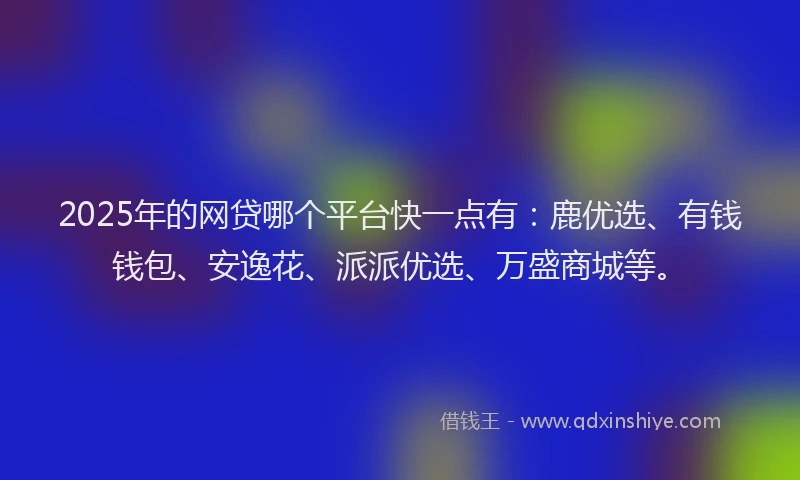 2025年的网贷哪个平台快一点有：鹿优选、有钱钱包、安逸花、派派优选、万盛商城等。