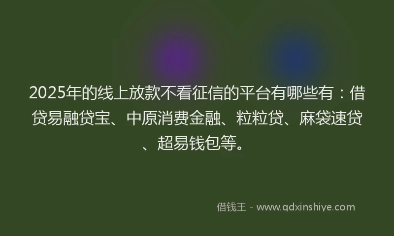 2025年的线上放款不看征信的平台有哪些有：借贷易融贷宝、中原消费金融、粒粒贷、麻袋速贷、超易钱包等。