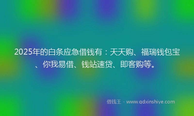 2025年的白条应急借钱有：天天购、福瑞钱包宝、你我易借、钱站速贷、即客购等。