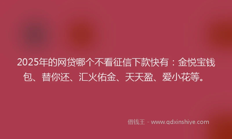 2025年的网贷哪个不看征信下款快有：金悦宝钱包、替你还、汇火佑金、天天盈、爱小花等。