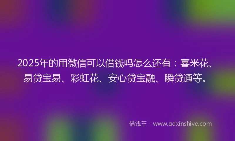 2025年的用微信可以借钱吗怎么还有：喜米花、易贷宝易、彩虹花、安心贷宝融、瞬贷通等。