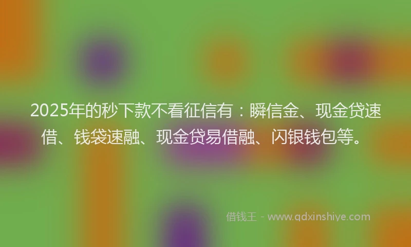 2025年的秒下款不看征信有:瞬信金、现金贷速借、钱袋速融、现金贷易借融、闪银钱包等。